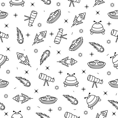 Premium Vector Abstract Seamless Pattern Doodle Collection Aliens Ufo