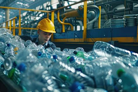 Worker Sorting Recyclable Plastic Bottles At A Facility Premium AI