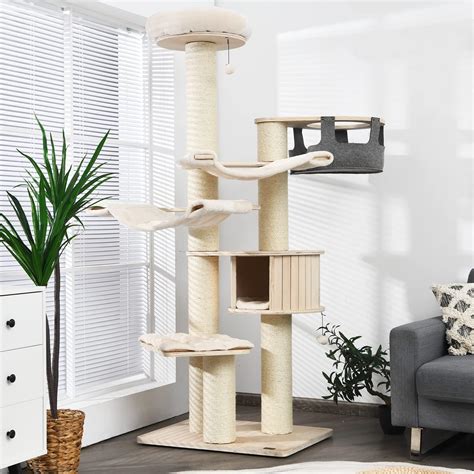 Tangkula Grand arbre à chat tour multi niveaux avec poteaux en sisal