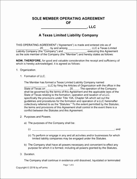 Texas Series Llc Operating Agreement Template