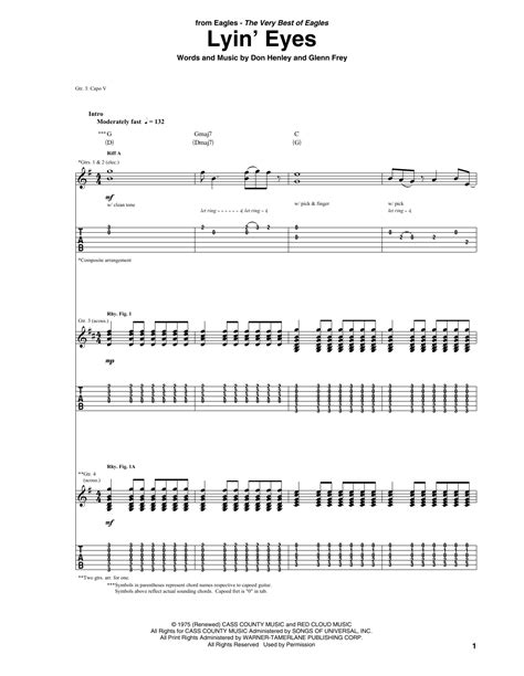 Lyin Eyes Guitar Tab Print Sheet Music Now