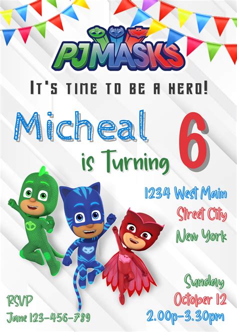 PJ Masks Invitación de cumpleaños Invitación electrónica digital