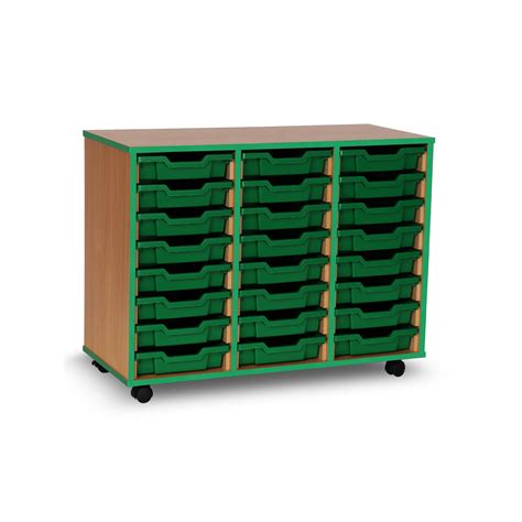 Monarch Mobile School Shallow Tray Storage Unit 24 Trays Beech Meq4w Green