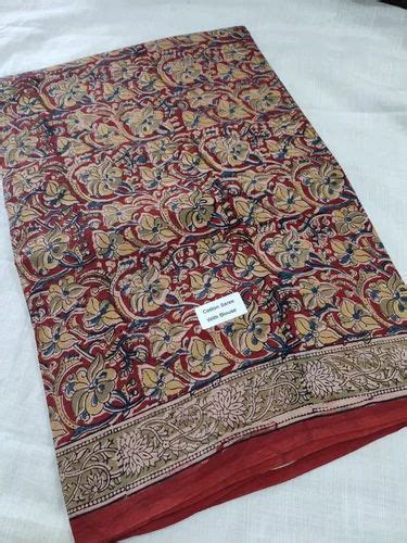 Kalamkari Cotton Hand Block Printed Sarees M With Blouse Piece