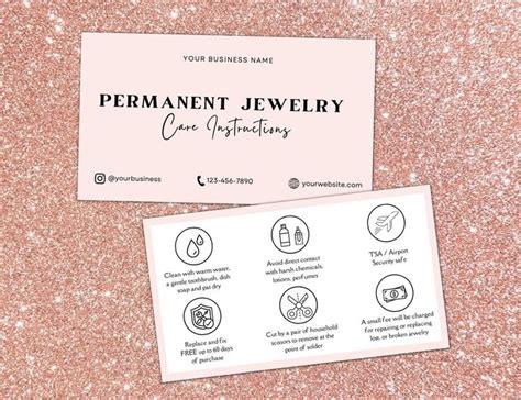 Pink Permanent Jewelry Care Card Template Diy Permanent Etsy Canada