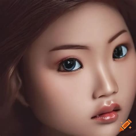 Beautiful Asian Looking Woman Portrait Real Life Super Detailed Enhanced Morphing Into American