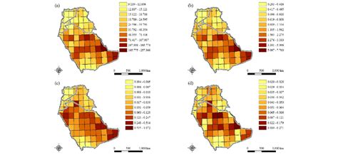 Choropleth thematic maps showing the spatial distribution of the ...