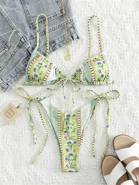 Shein Swim Mod Ba Ador Bikini Con Cord N Lateral Floral Con Paisley