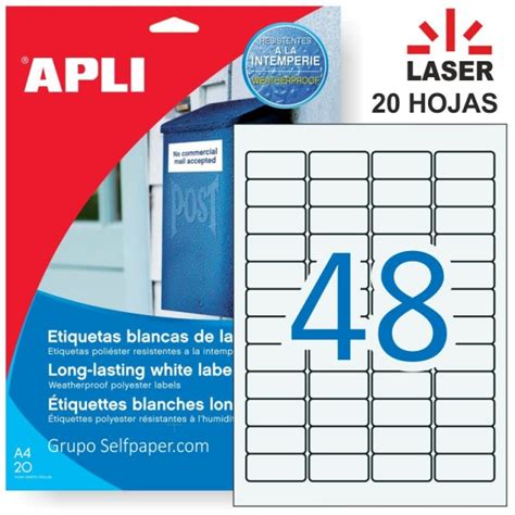 Apli 12112 etiquetas Intemperie y frío 48 x poliester blanco