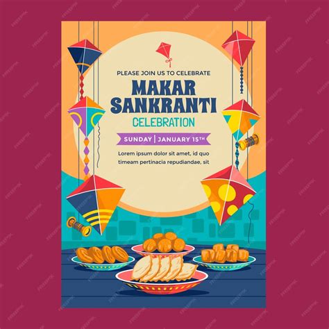 Free Vector Flat Makar Sankranti Celebration Invitation Template