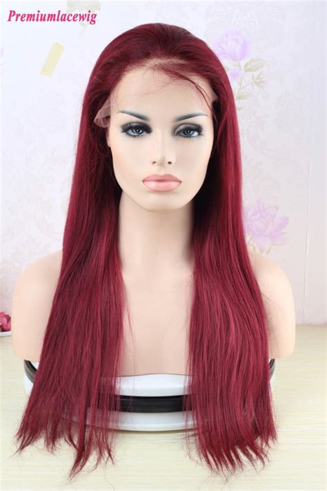 99j Human Hair Full Lace Wig Malaysian Burgundy Straight Virgin Hair 20inch