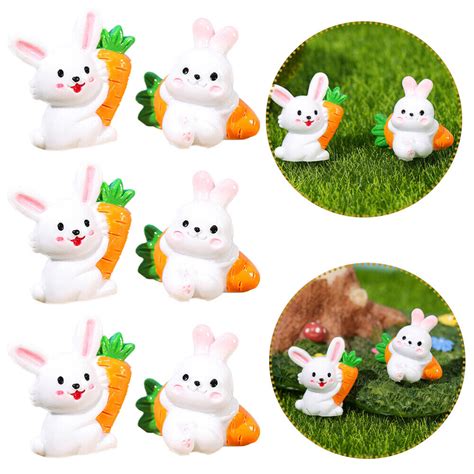 6pcs Mini Cartoon Bunny Figurines Garden Resin Craft Decor Miniature