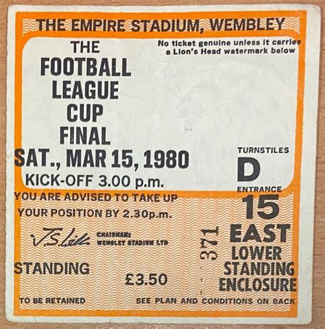 1980 ORIGINAL LEAGUE CUP FINAL TICKET NOTTINGHAM FOREST V WOLVERHAMPTON