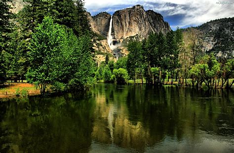 Kalifornia Jezioro Góry Wodospad Yosemite Na Pulpit