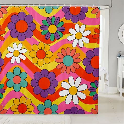 Groovy Style Shower Curtain 72x78 Vintage 60s 70s Flower Doodle