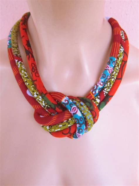 Fabric Knot Necklace Red Statement Necklace African Necklace Etsy