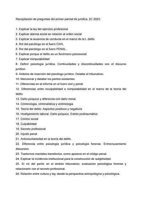 Preguntas de parcial Recopilación de preguntas del primer parcial de