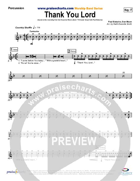 Thank You Lord Percussion Sheet Music Pdf Paul Baloche Praisecharts