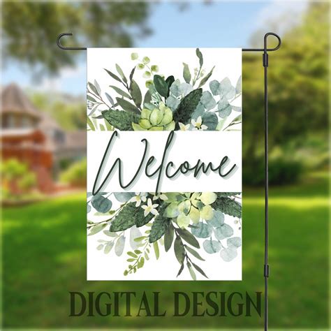 Welcome Garden Flag Png Garden Flag Png Green Floral Garden Etsy