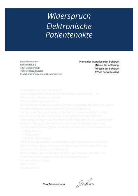 Widerspruch Elektronische Patientenakte Muster Vorlage