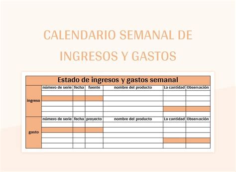 Plantilla De Excel Calendario Semanal De Ingresos Y Gastos Y Hoja De