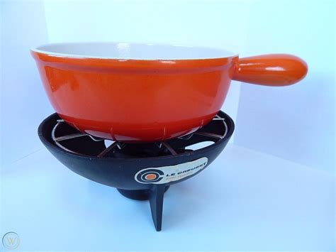 Vintage Le Creuset Fondue Set Flame Orange Cast Iron Enamel 1797765310