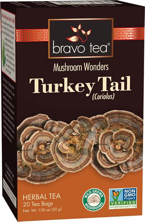 Bravo Tea Turkey Tail Mushroom Herbal Tea Caffeine Free Tea Bags