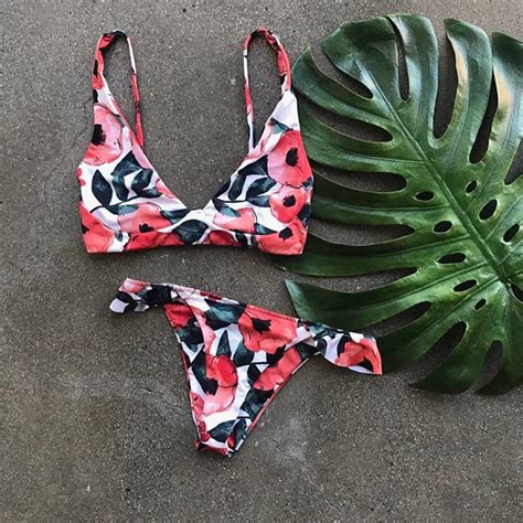 Ruffle Red Swimwear 2018 Thong Bikini Set Two Pieces Double Strip