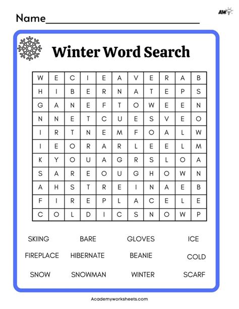 Winter Wordsearch Free Printables Academy Worksheets Worksheets Library