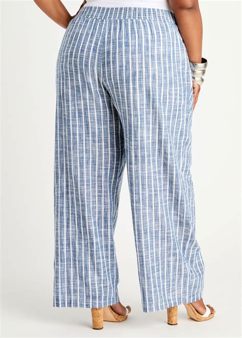 Plus Size Smocked Waist Stripe Palazzo Pant