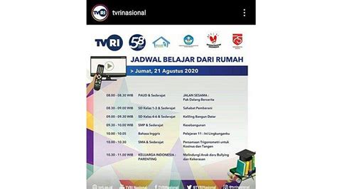 Jadwal Belajar Dari Rumah Jumat Agustus Di Tvri Ada Keliling