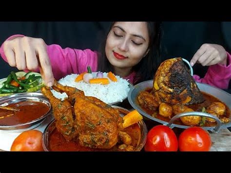 Bangali Real Mukbang Girl Spicy Big Chicken Roast Masala Big Salmon