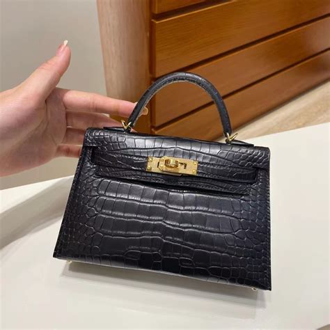 Hermes Kelly Mini Ii Matte Alligator Crocodile Noir Ghw Herm S