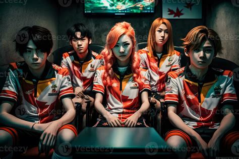 Team Of Asian Teenage Cyber Sport Gamers Neural Network Ai Generated