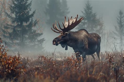 Premium Photo A Magnificent Bull Moose In The Midst Of The Rutti