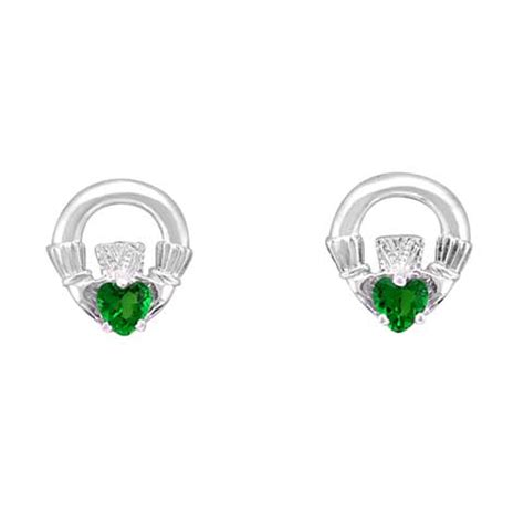 Claddagh Studs With Emerald Cubic Zirconia Kilkenny Silver