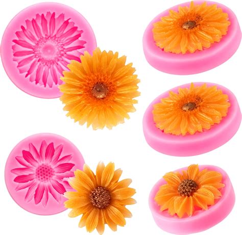 Hinzic 5pcs Sunflower Silicone Molds Daisy Flowers Fondant