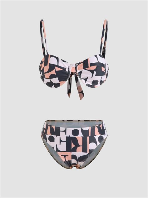 Letter Print Underwire Bikini Set Cider