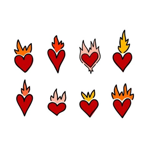 Un Conjunto De Corazones Con Las Palabras Fuego En Ellos Vector