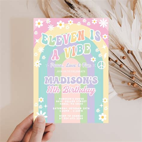 Groovy Th Birthday Invitation Editable Eleven Is A Vibe Invitation