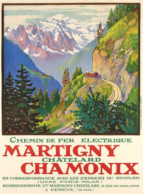 Affiche Ancienne Electric Railway Martigny Ch Telard Chamonix