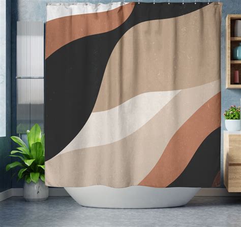 Abstract Art Shower Curtain Burnt Orange Beige And Black Modern