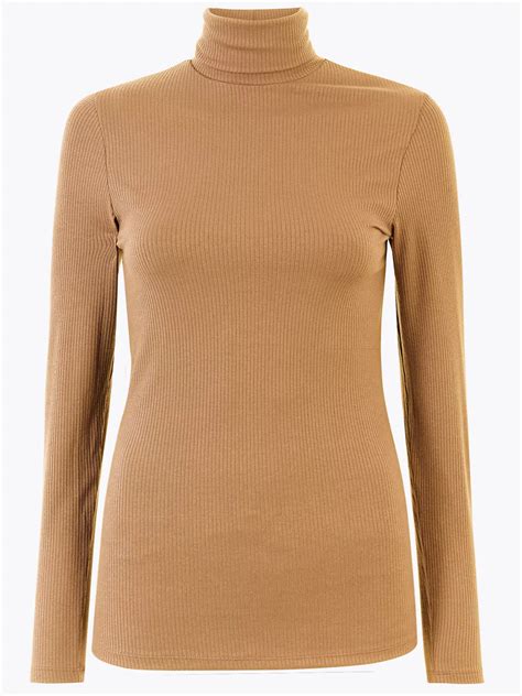 Marks And Spencer M Neutral Brown Ribbed Turtleneck Heatgen