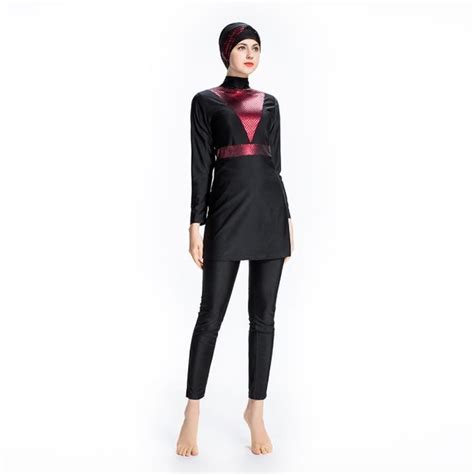 Noir Rouge Xl Maillot De Bain Musulman Islamique Pour Femmes Avec