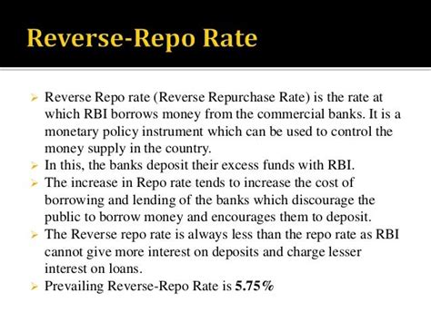 Repo Rate Reverse Repo Rate Interest Rate