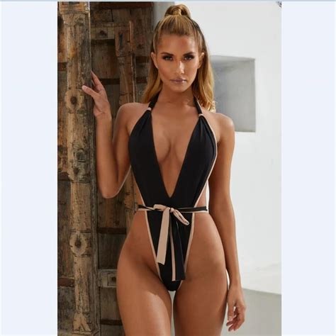 Bandage One Piece Swimsuit High Cut Swimwear Women Monokini Beach