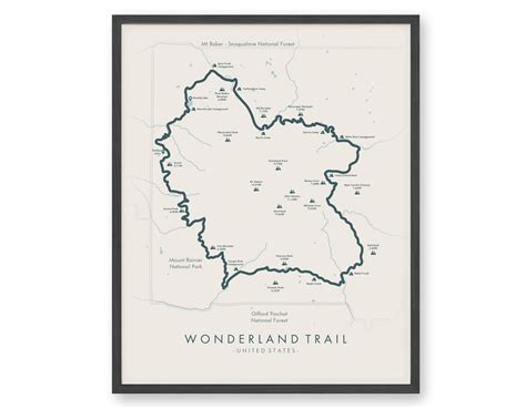 Wonderland Trail Map Wonderland Trail Poster Mount Rainier - Etsy