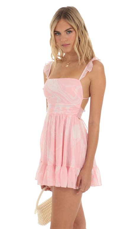 Aldina Chiffon Fit And Flare Dress In Pink Swirl LUCY IN THE SKY