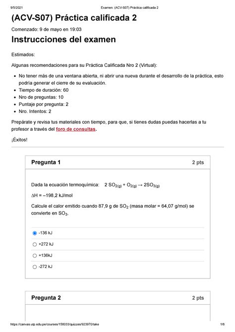 Examen ACV S07 Práctica calificada 2 QUIMICA INORGANICA ACV S07