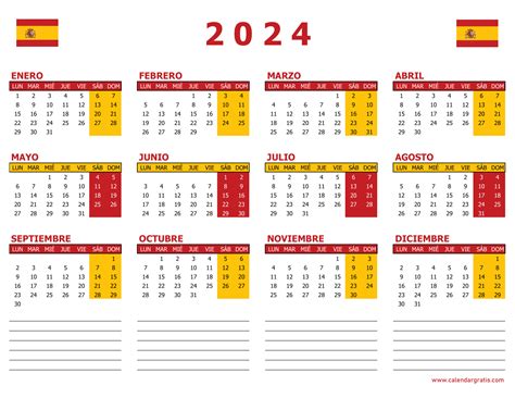 Calendario 2024 España Para Imprimir Descarga Gratis